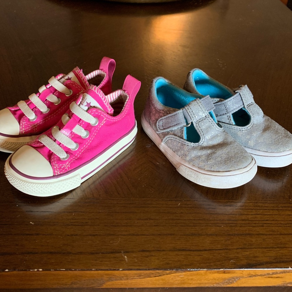 Size 5 toddler girls sneakers - Converse & Keds